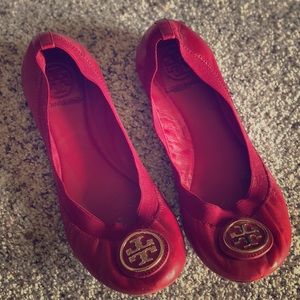 Tory Burch red and gold ballet flats